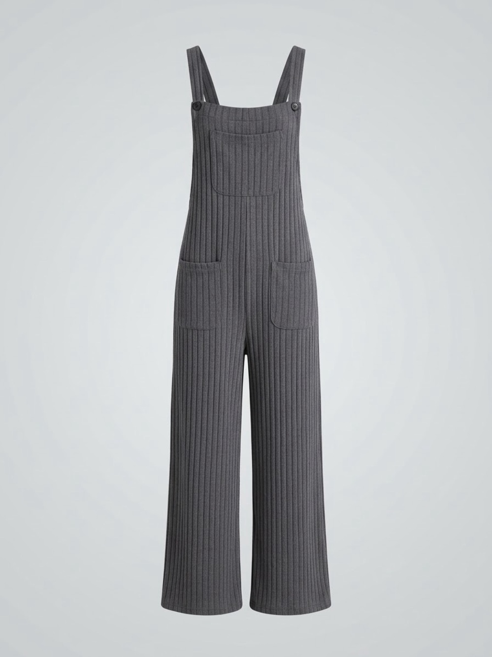HALARA / Ribbed Knit Wide-Leg Overalls - Gray/ L / inseam 28”